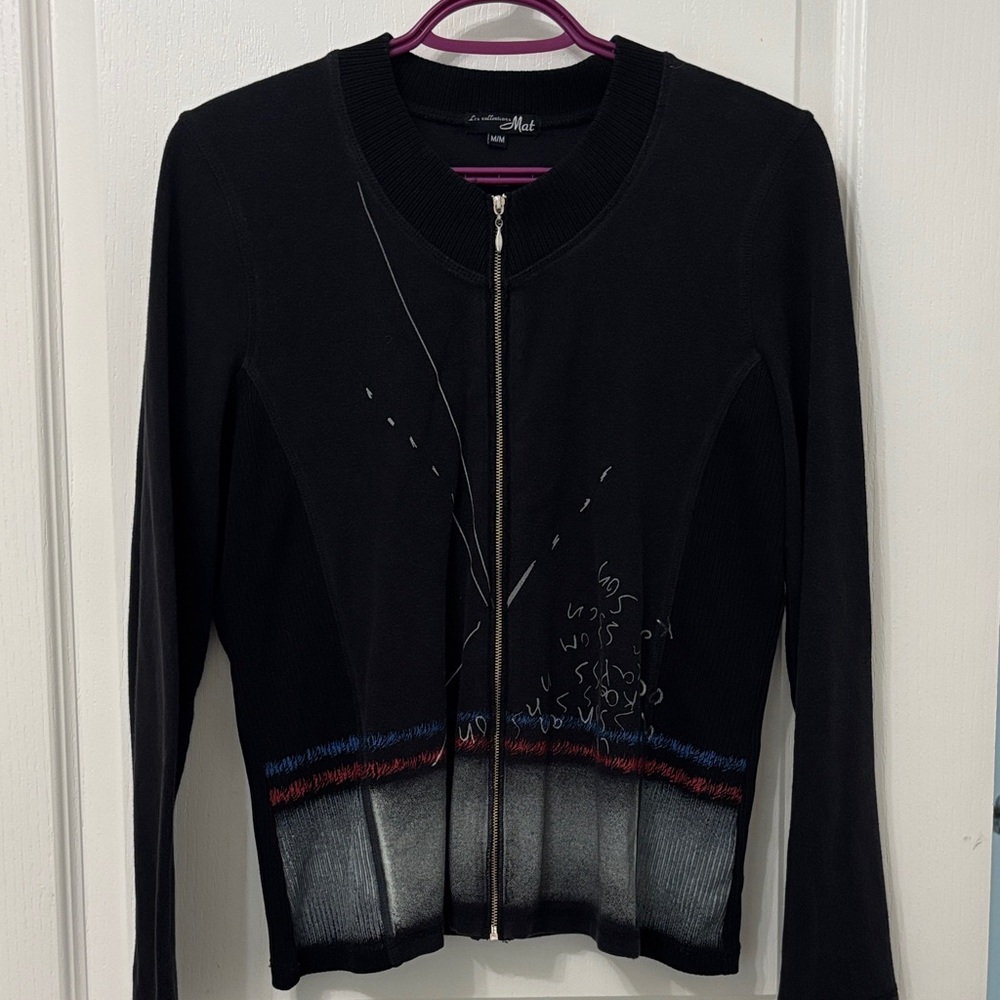 Black Embroidered Zip-Up Sweater